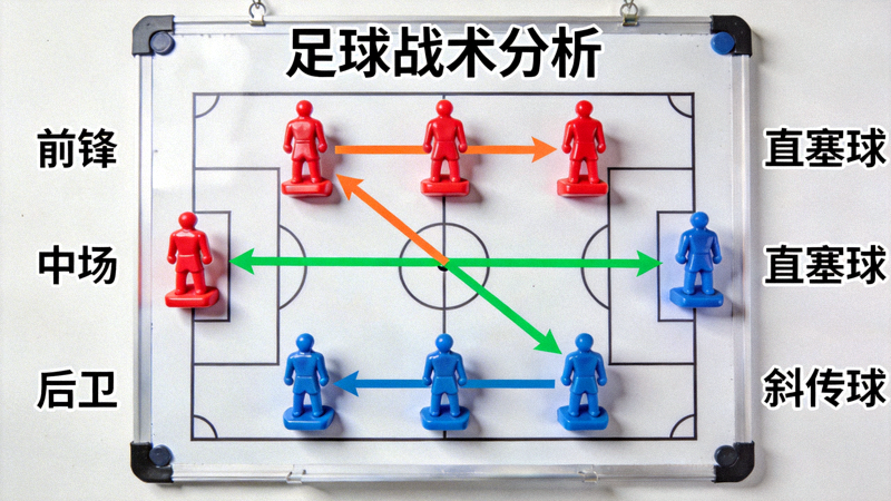 足球战术分析板示意图，展示球员跑位和传球路线