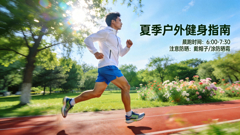 夏季户外健身指南配图，一个人在公园跑步