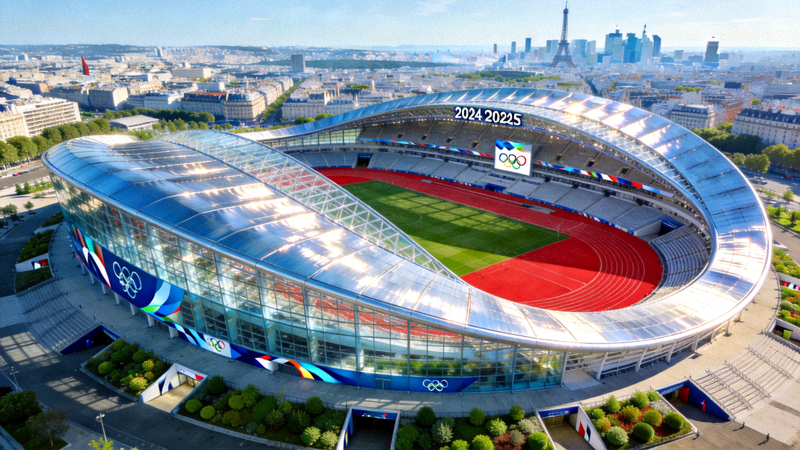 2024年巴黎夏季奥运会主体育场鸟瞰图，充满现代感的设计