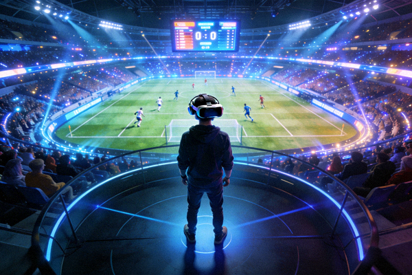 用户通过VR设备体验悟空体育虚拟观赛场景 - 沉浸式球场环境