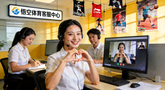 悟空体育客服团队工作照片，客服正在微笑为用户服务